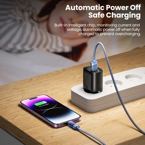 Toocki USB Cable For iPhone 14 13 12 11 Pro Max Xs 8 Automatic Power Off ED Indicator 2.4A Fast Charging Lighting Cable For IOS