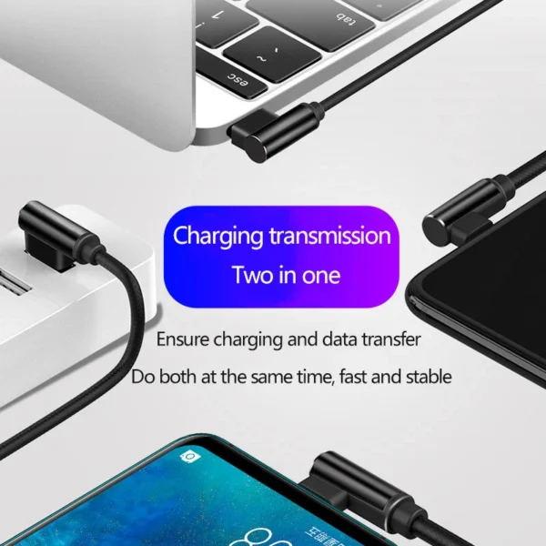 kf-S29a9dda40f3a41c7a3fc14ca389f6a57Z 40W 5A Fast Charge USB C Cable 90 Degree Right Angle Elbow Braided Nylon Cord Durable Long Phone Charging Data Sync Wire