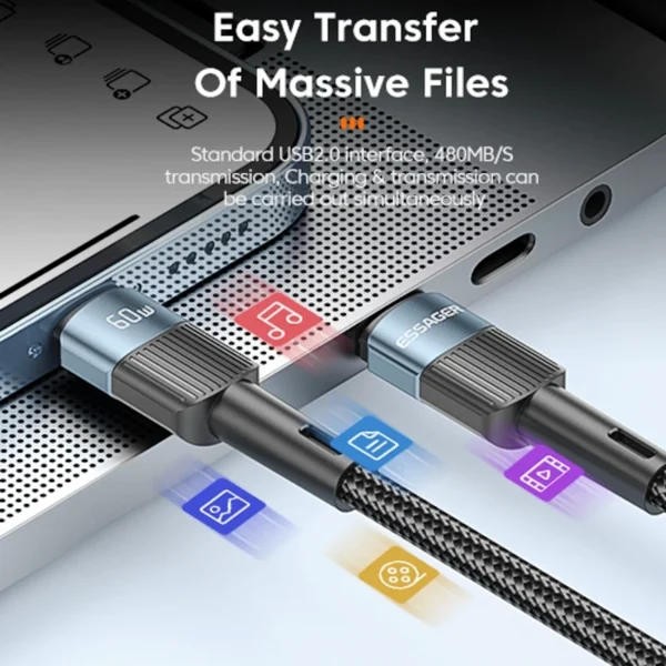 Essager 60W USB Type C To USB C Cable USB-C PD Fast Charging Charger Wire Cord For Macbook Samsung Xiaomi Type-C USBC Cable