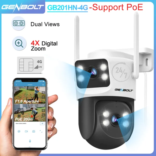kf-S77b48cdb47c142aaa0fc01c3d92fc640q GENBOLT 4G LTE CCTV Surveillance Camera with SIM Card Dual Lens PoE Outdoor Security IP Camera Human Detection & Auto Tracking