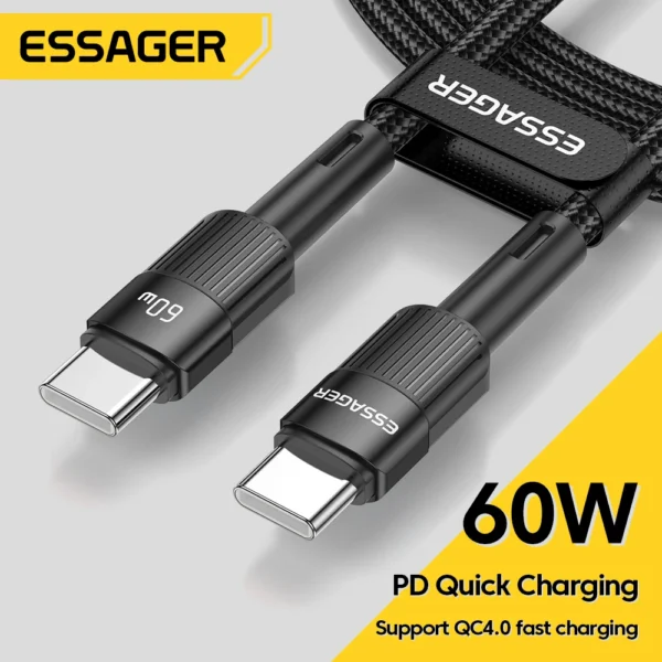 Essager 60W USB Type C To USB C Cable USB-C PD Fast Charging Charger Wire Cord For Macbook Samsung Xiaomi Type-C USBC Cable