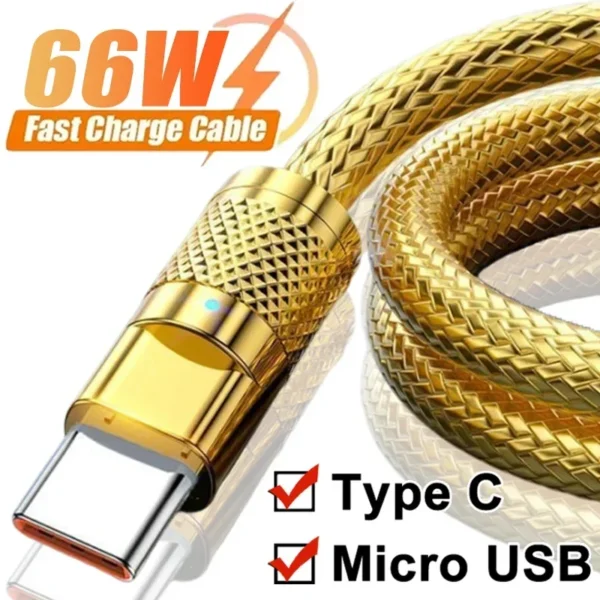 Gold Luxury Metal Data Cable Type C Micro USB Super Fast Charging Cord for Samsung Xiaomi Oppo Vivo Mobile Phone Quick Charge