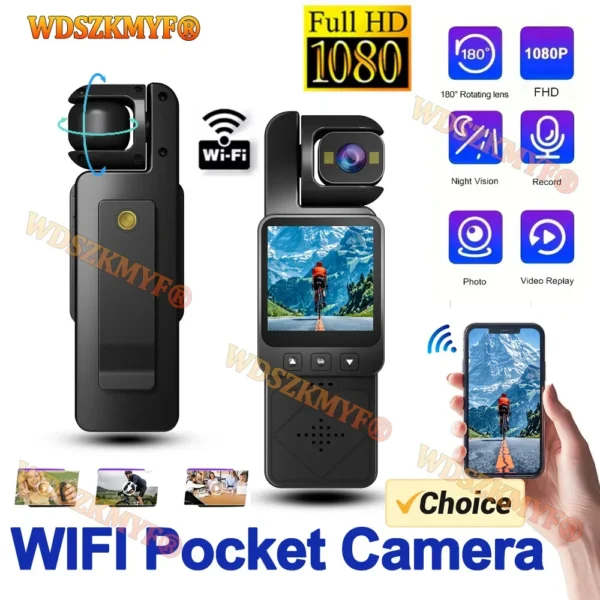 FHD 1080P Wifi Camera Digital Video Outdoor Sports Camera Mini DV Portable Handheld Law Enforcement Recorder 360° Rotatable Lens