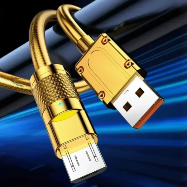 Gold Luxury Metal Data Cable Type C Micro USB Super Fast Charging Cord for Samsung Xiaomi Oppo Vivo Mobile Phone Quick Charge