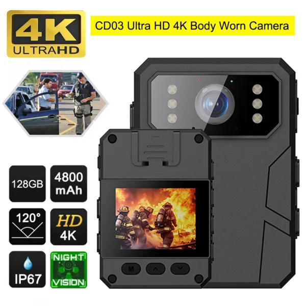 1080P 4K Camera Outdoor Law Enforcement Recorder Mini Camera With High-Definition Screen, High-Definition Black Bodycam