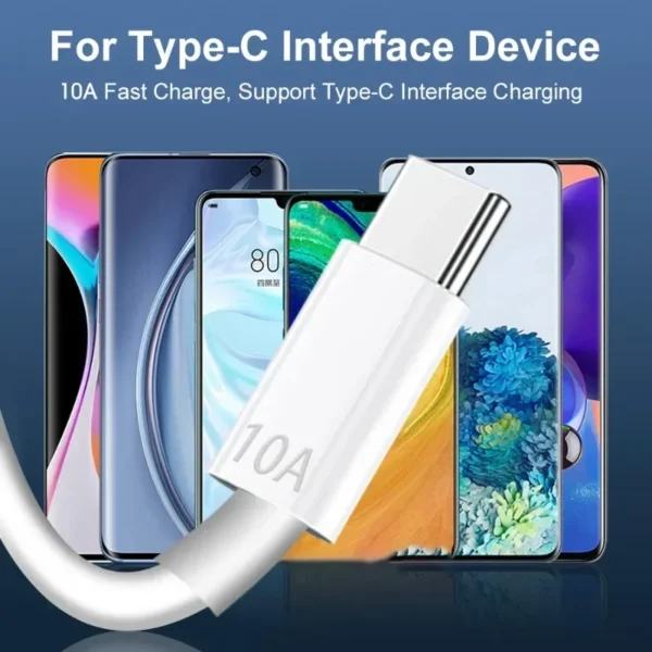 10A Type C Fast Charging Cable USB Type C Quick Charging Cable 120W for Samsung Xiaomi Huawei USB C Cellphone Charging Data Cord