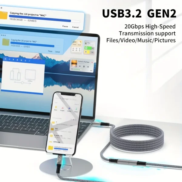 USB C extension cable 10ft 240W charging 20Gbps data transmission 4K Video USBC 3.2 Type C extension cable mobile phone etc